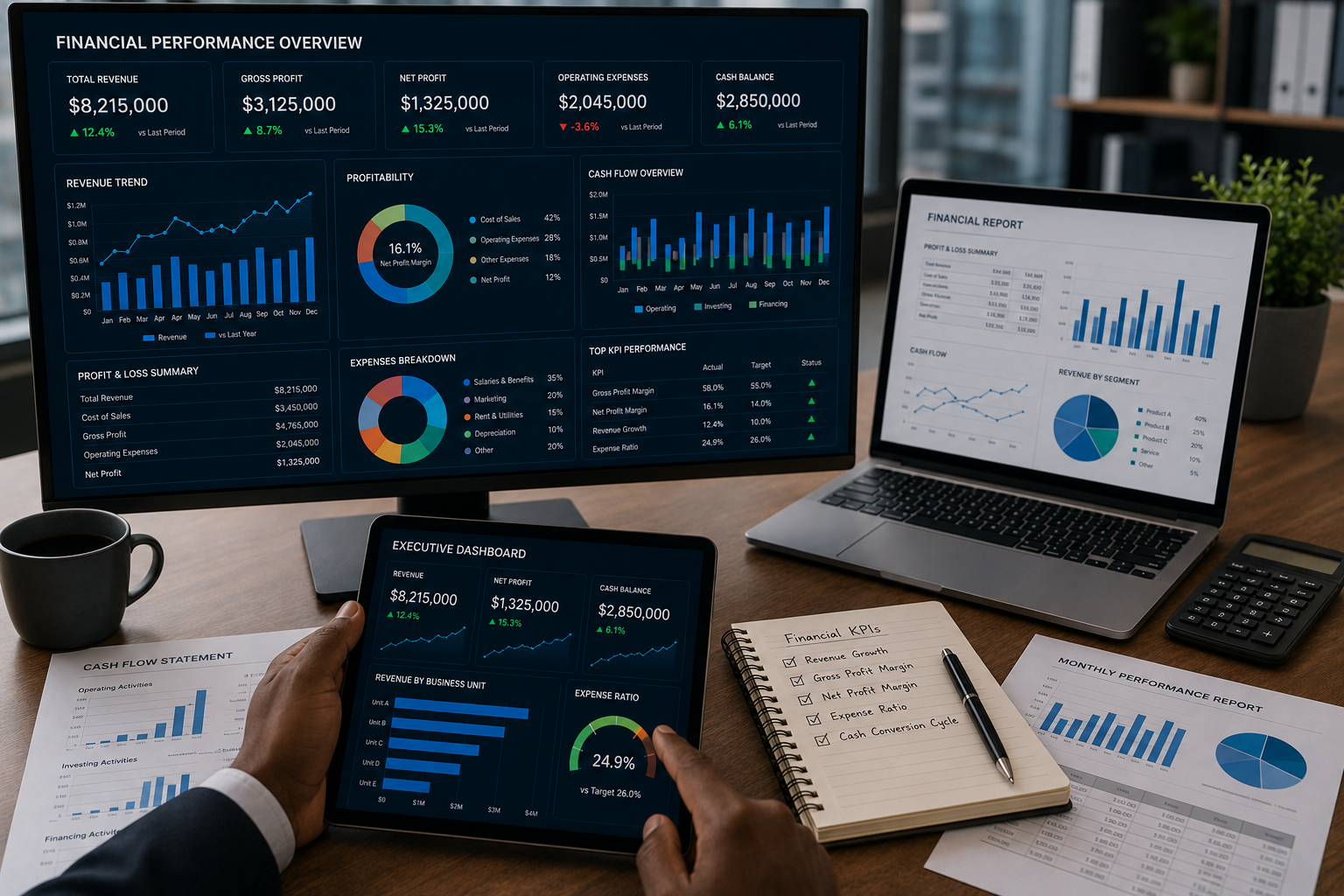 Integrated business executive dashboard reporting matrix